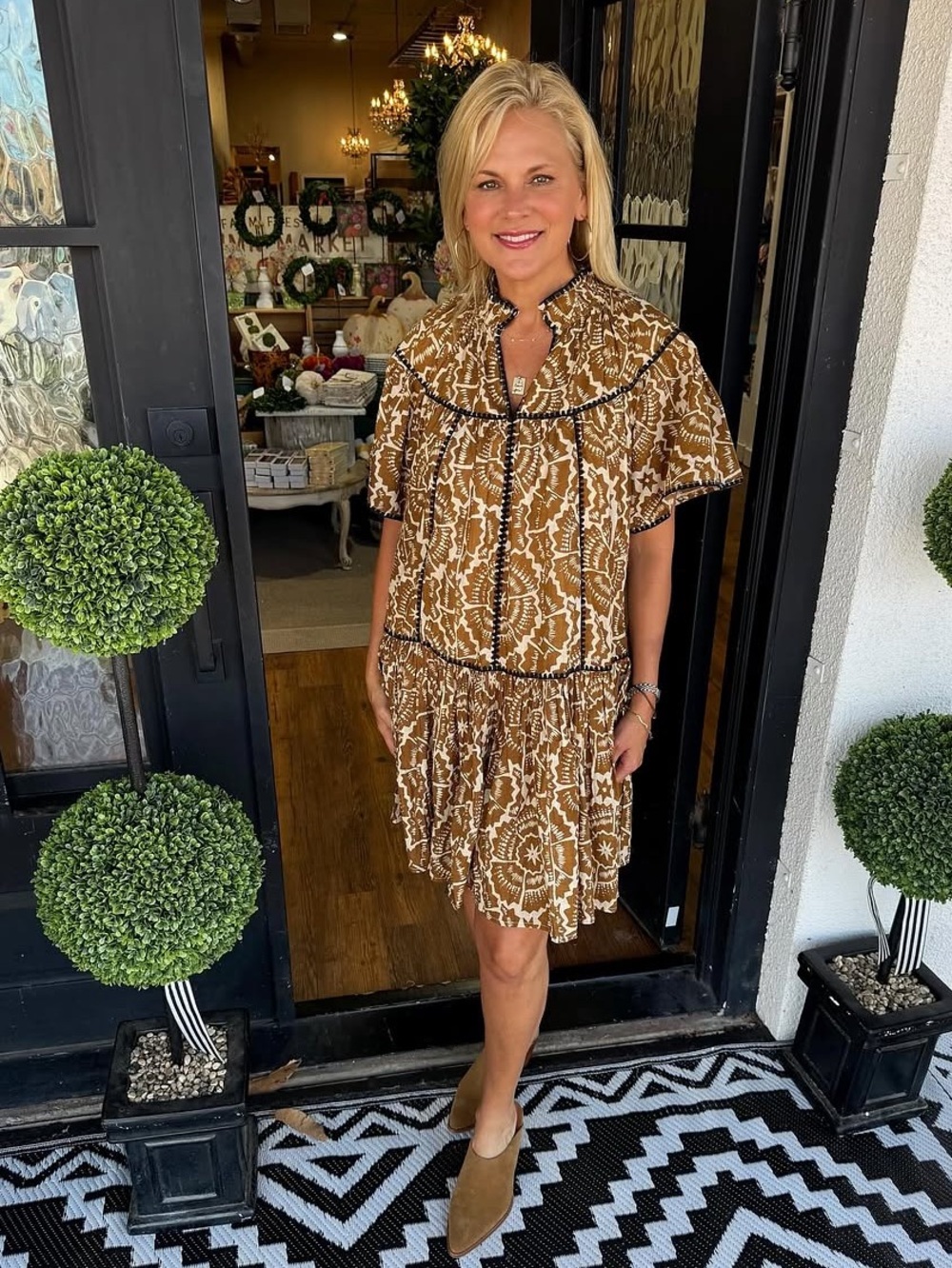 Uncle Frank smock dress S lunch cruise elegant